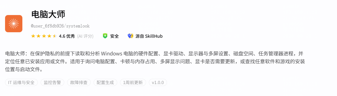 电脑大师的 SkillHub 页面